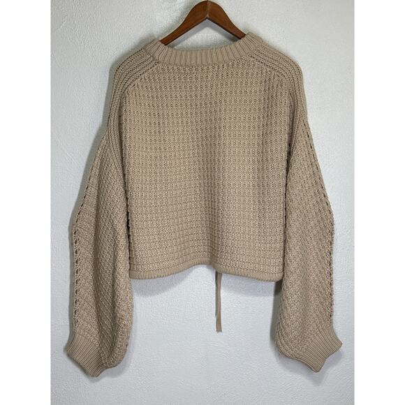 Gianni Bini Oversized Crop Chunky Cable Knit Fishermen Sweater M Cream Designer - Picture 7 of 13